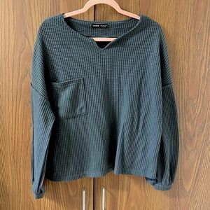 Shein Gray Lantern Sleeve Waffle Blouse